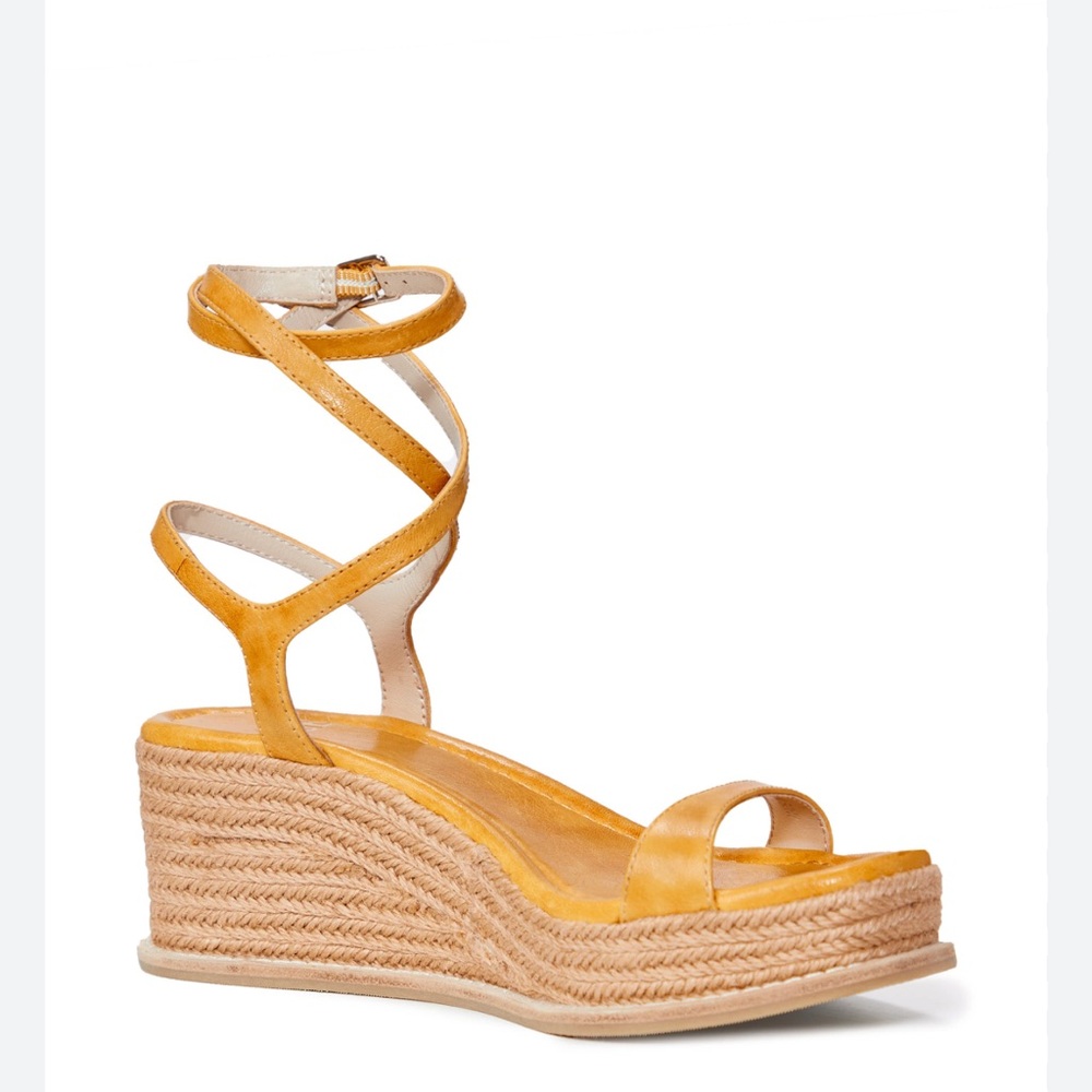 PAIGE Jamie Platform Wedge Espadrille Sandal Mango Leather 8.5
